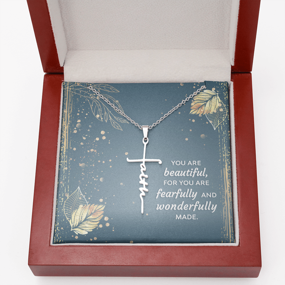 You Are Beautiful Psalm 139:14 Faith Cross Necklace w Inspirational Bible Message Card-Express Your Love Gifts