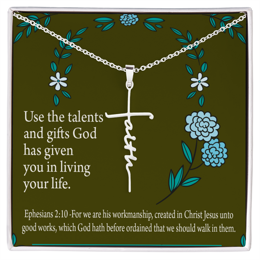 You Are Gods Workmanship Ephesians 2:10 Faith Cross Necklace w Inspirational Bible Message Card-Express Your Love Gifts