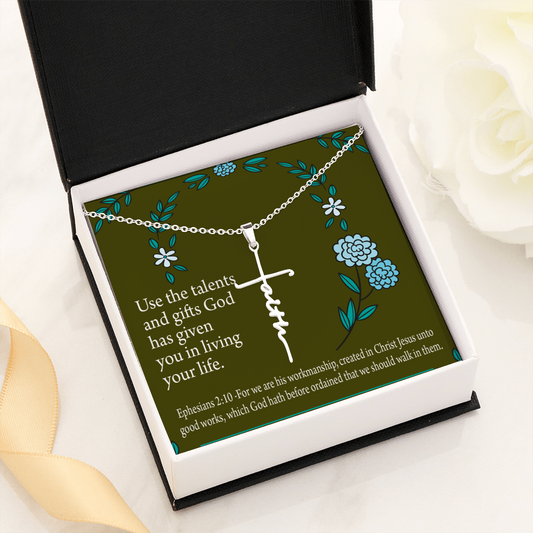 You Are Gods Workmanship Ephesians 2:10 Faith Cross Necklace w Inspirational Bible Message Card-Express Your Love Gifts