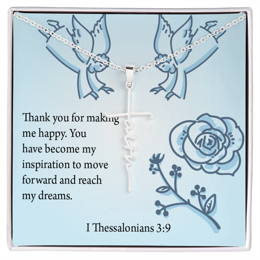 You're My Inspiration 1 Thessalonians 3:9 Faith Cross Necklace w Inspirational Bible Message Card-Express Your Love Gifts